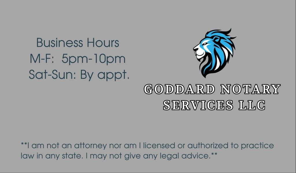 Goddard Notary Services – Business Card Back